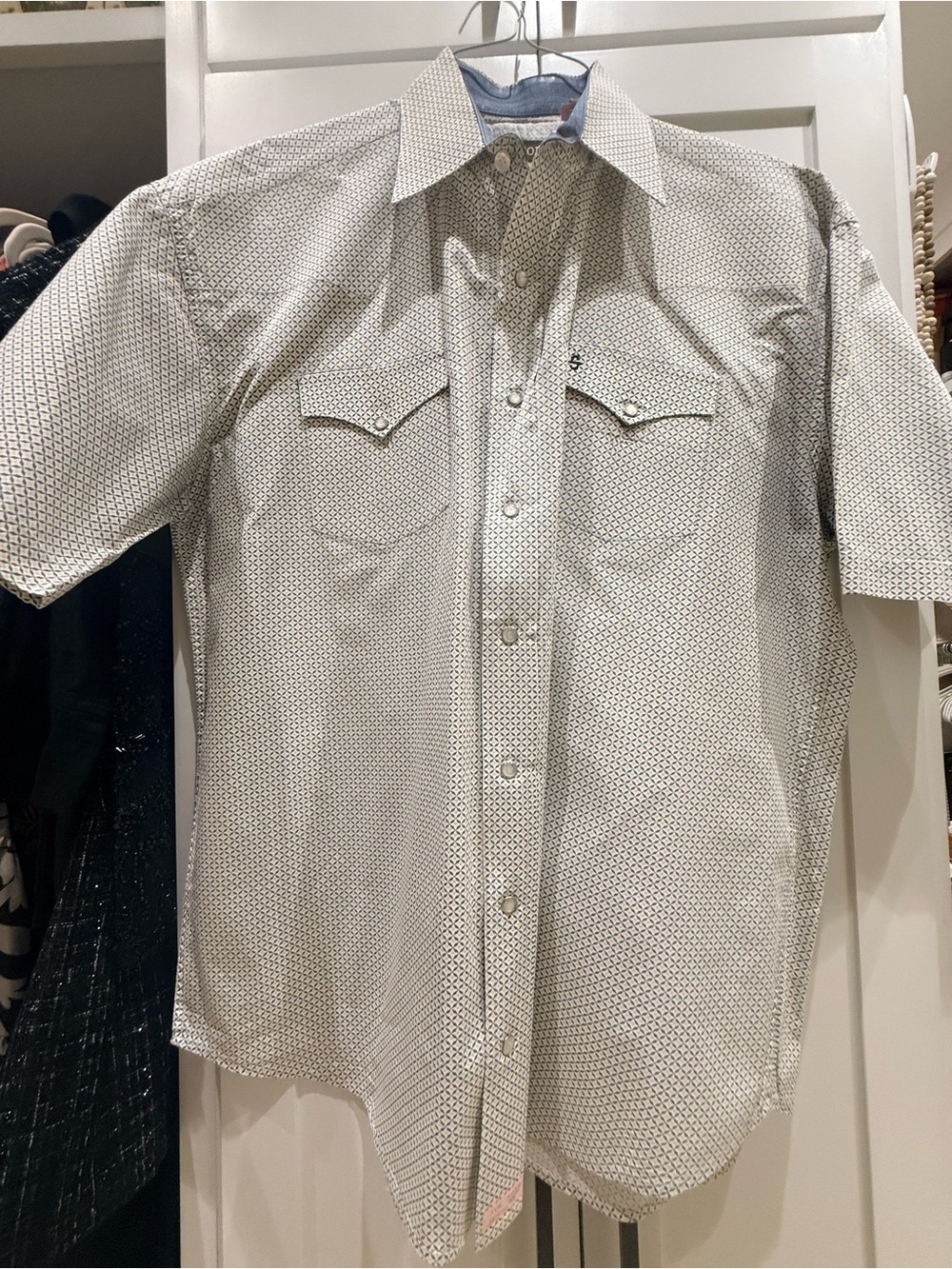 Stetson Short-Sleeve Geo Print Button-Down Shirt - White/Gray